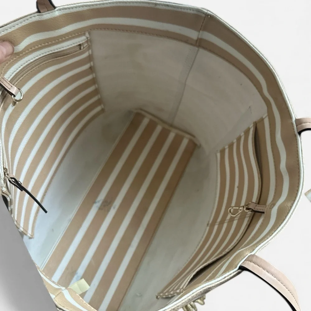 ✨ Kate Spade Striped Leather Tote – Chic Neutrals | EUC Exterior ✨